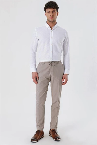 Koyu Bej Pamuklu Yandan Cepli Casual Slim Fit Jogger Pantolon 1003230159 - Resim 2