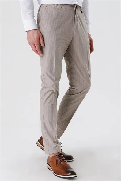 Koyu Bej Pamuklu Yandan Cepli Casual Slim Fit Jogger Pantolon 1003230159 - Resim 4