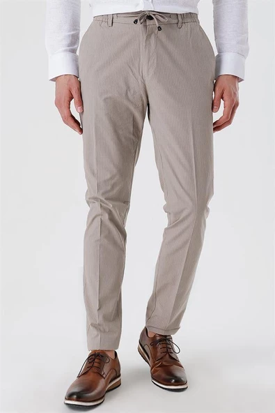 Koyu Bej Pamuklu Yandan Cepli Casual Slim Fit Jogger Pantolon 1003230159 - Resim 3