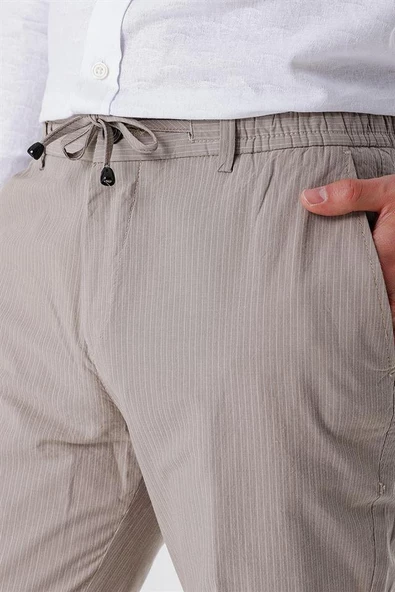 Koyu Bej Pamuklu Yandan Cepli Casual Slim Fit Jogger Pantolon 1003230159 - Resim 6