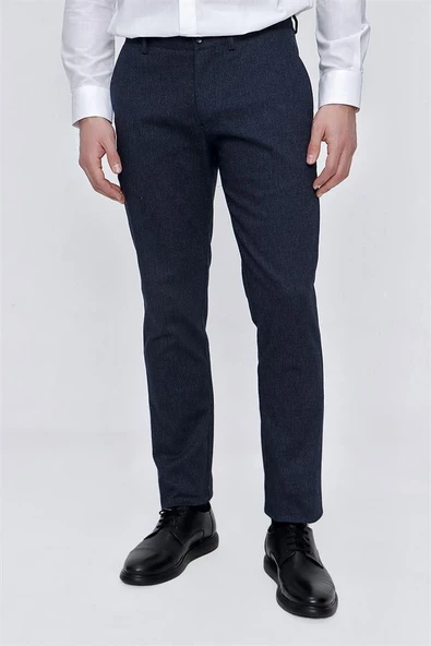 Koyu Lacivert Pamuklu Yandan Cepli Casual Slim Fit Pantolon 1003225175