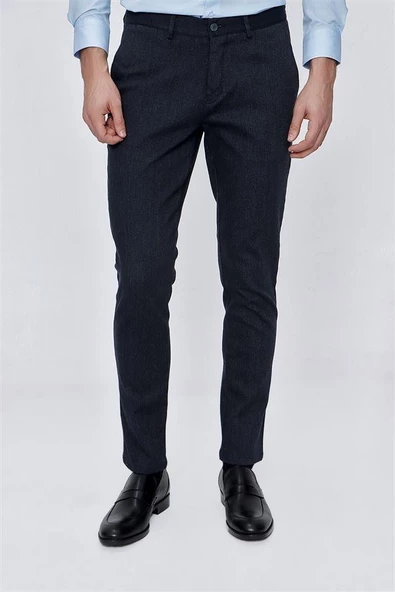 Koyu Lacivert Pamuklu Yandan Cepli Casual Slim Fit Pantolon 1003225173
