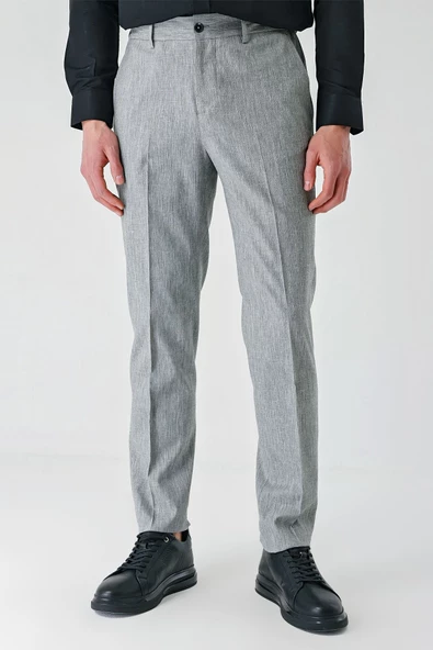 Gri Keten Lastikli Yandan Cepli Casual Slim Fit Jogger Pantolon 1003240103