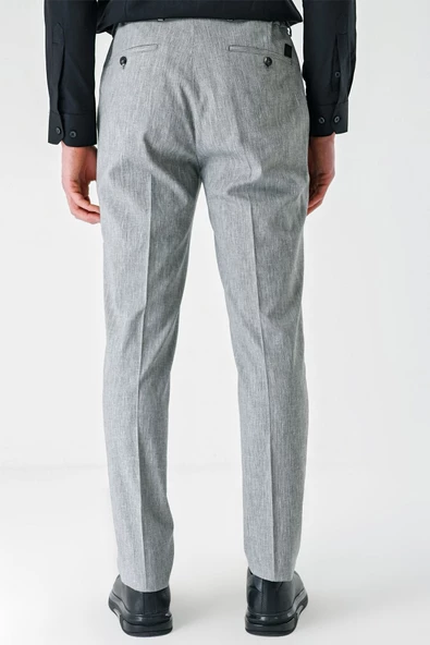 Gri Keten Lastikli Yandan Cepli Casual Slim Fit Jogger Pantolon 1003240103 - 6
