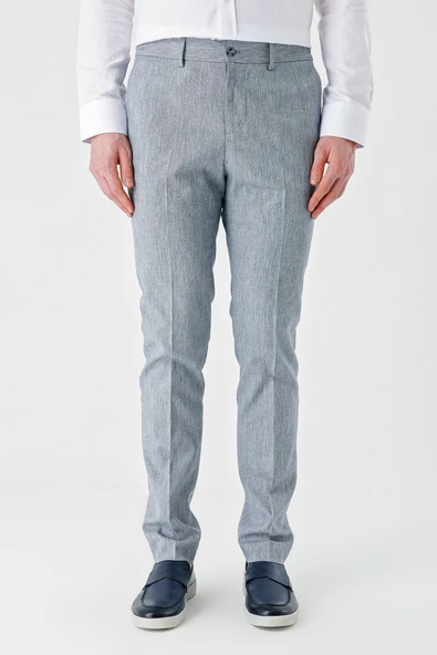 Koyu Mavi Keten Lastikli Yandan Cepli Casual Slim Fit Jogger Pantolon 1003240103 - Resim 3