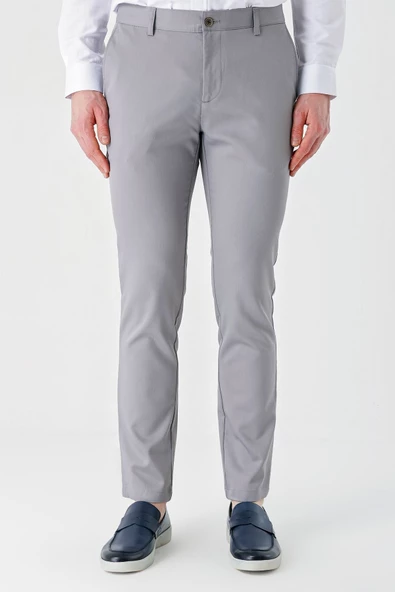 Gri Esnek Yandan Cepli Casual Slim Fit Chino Pantolon 1003240113 - Resim 3