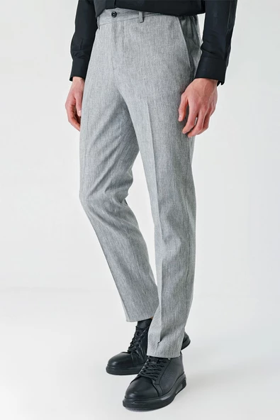 Gri Keten Lastikli Yandan Cepli Casual Slim Fit Jogger Pantolon 1003240103 - 3