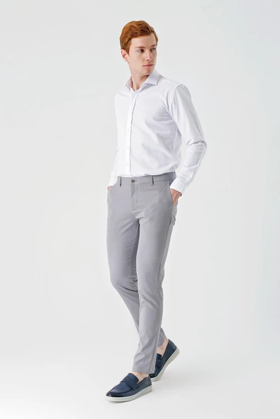 Gri Esnek Yandan Cepli Casual Slim Fit Chino Pantolon 1003240113 - Resim 5
