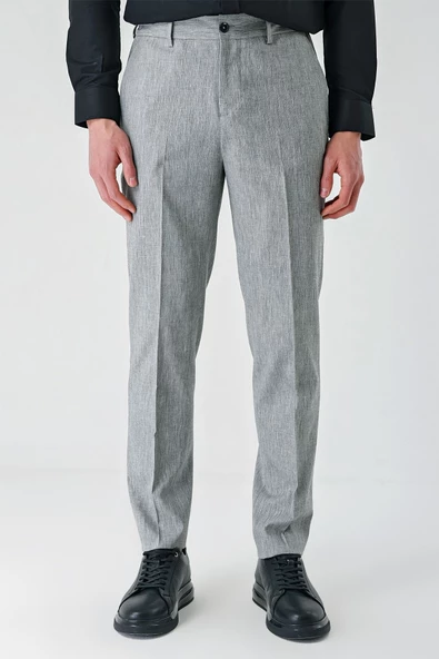 Gri Keten Lastikli Yandan Cepli Casual Slim Fit Jogger Pantolon 1003240103 - 2