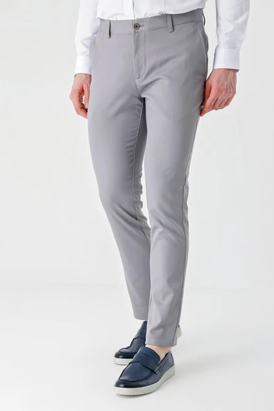 Gri Esnek Yandan Cepli Casual Slim Fit Chino Pantolon 1003240113 - Resim 2