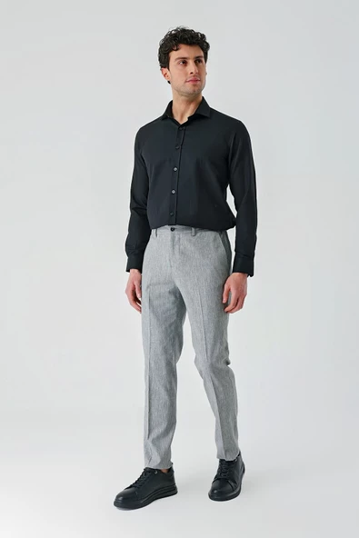 Gri Keten Lastikli Yandan Cepli Casual Slim Fit Jogger Pantolon 1003240103 - 5