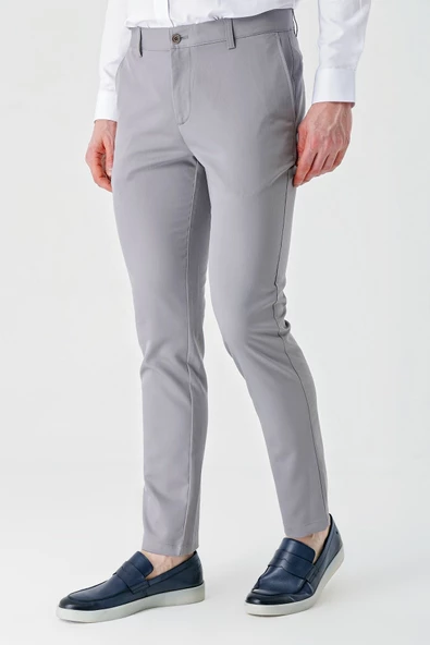 Gri Esnek Yandan Cepli Casual Slim Fit Chino Pantolon 1003240113