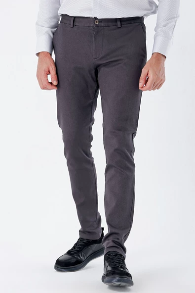 Koyu Antrasit Pamuklu Yandan Cepli Casual Slim Fit Chino Pantolon 1003235120