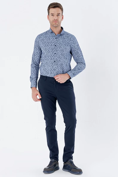 Lacivert Pamuklu Yandan Cepli Casual Slim Fit Chino Pantolon 1003235117 - Resim 4