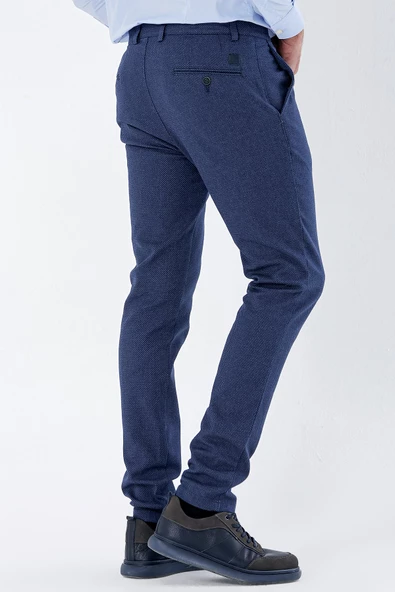 Lacivert Pamuklu Yandan Cepli Casual Slim Fit Chino Pantolon 1003235119 - Resim 2