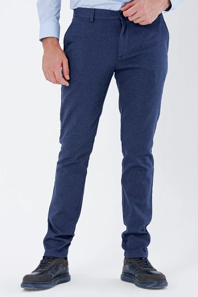 Lacivert Pamuklu Yandan Cepli Casual Slim Fit Chino Pantolon 1003235119 - Resim 4