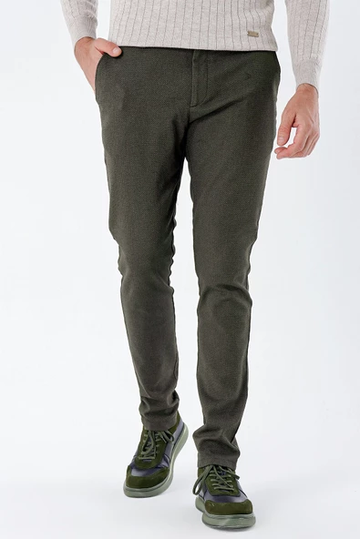 Koyu Haki Pamuklu Yandan Cepli Casual Slim Fit Chino Pantolon 1003235119