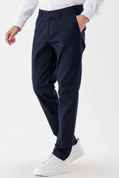 Koyu Lacivert Pamuklu Yandan Cepli Casual Comfort Fit Chino Pantolon 1003235154 - Resim 2