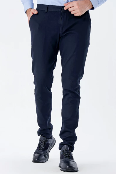 Koyu Lacivert Pamuklu Yandan Cepli Casual Slim Fit Chino Pantolon 1003235120 ürün görseli