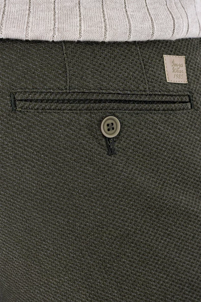Koyu Haki Pamuklu Yandan Cepli Casual Slim Fit Chino Pantolon 1003235119 - 6