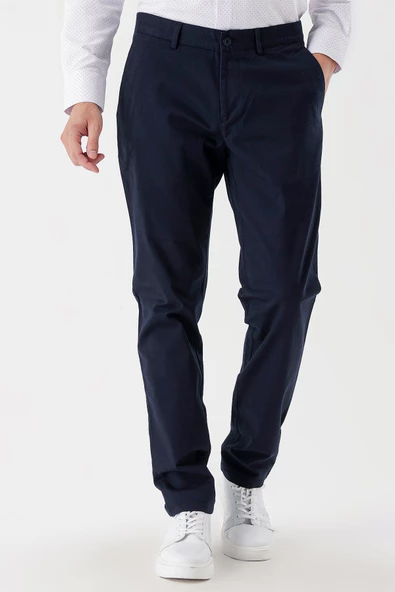 Koyu Lacivert Pamuklu Yandan Cepli Casual Comfort Fit Chino Pantolon 1003235154 - Resim 3