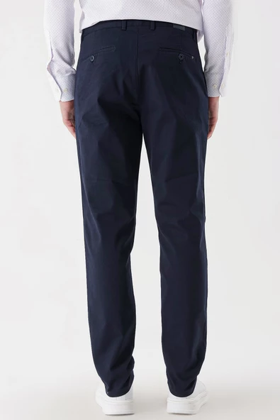 Koyu Lacivert Pamuklu Yandan Cepli Casual Comfort Fit Chino Pantolon 1003235154 - Resim 5