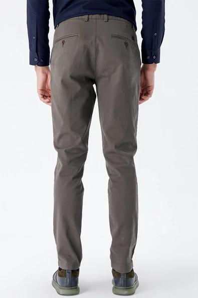 Koyu Haki Pamuklu Yandan Cepli Casual Slim Fit Chino Pantolon 1003235117 - Resim 3