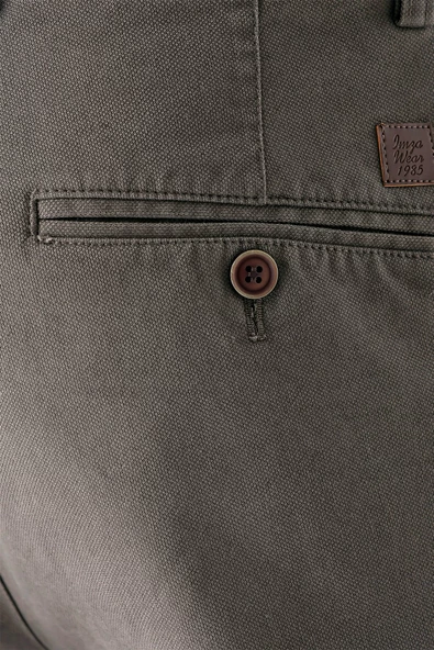 Koyu Haki Pamuklu Yandan Cepli Casual Slim Fit Chino Pantolon 1003235117 - Resim 5