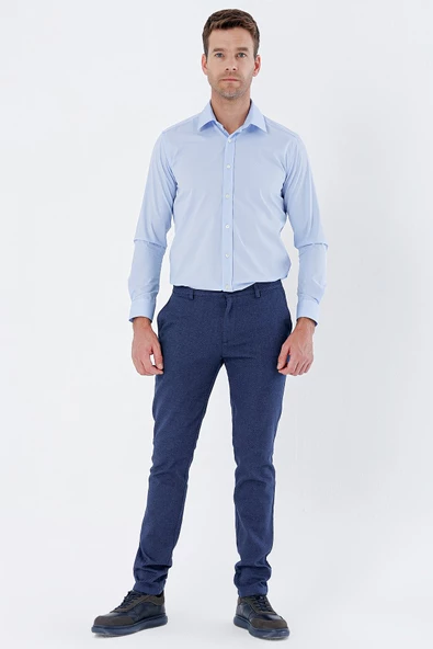 Lacivert Pamuklu Yandan Cepli Casual Slim Fit Chino Pantolon 1003235119 - Resim 5