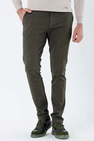 Koyu Haki Pamuklu Yandan Cepli Casual Slim Fit Chino Pantolon 1003235119 - 2