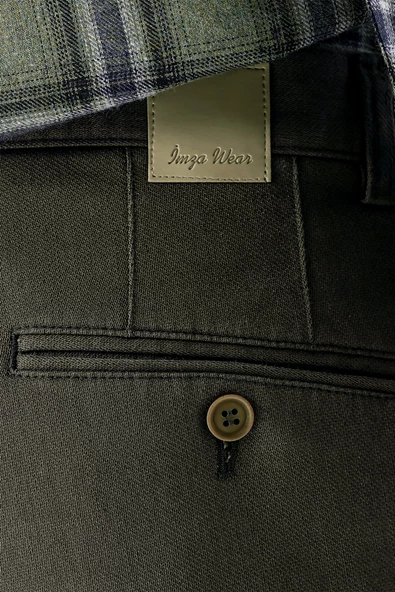 Koyu Haki Pamuklu Yandan Cepli Casual Slim Fit Chino Pantolon 1003235120 - Resim 7