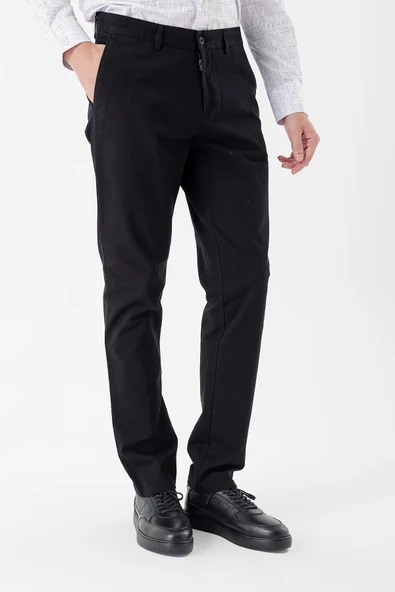 Siyah Pamuklu Yandan Cepli Casual Comfort Fit Chino Pantolon 1003235154 - Resim 2