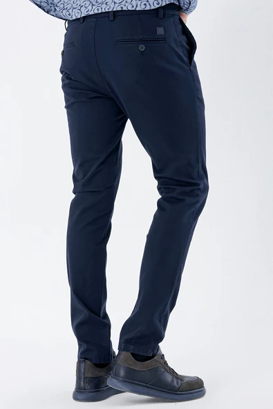 Lacivert Pamuklu Yandan Cepli Casual Slim Fit Chino Pantolon 1003235117 - Resim 5