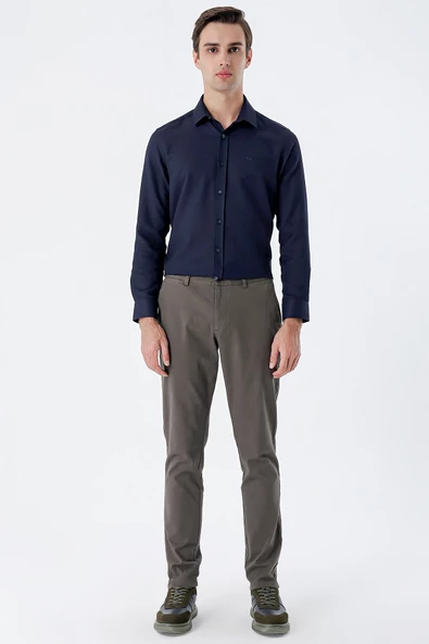 Koyu Haki Pamuklu Yandan Cepli Casual Slim Fit Chino Pantolon 1003235117 - Resim 4