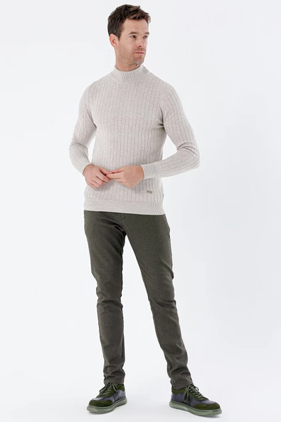 Koyu Haki Pamuklu Yandan Cepli Casual Slim Fit Chino Pantolon 1003235119 - 4