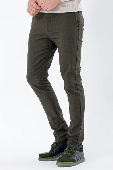 Koyu Haki Pamuklu Yandan Cepli Casual Slim Fit Chino Pantolon 1003235119 - 3