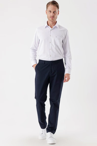 Koyu Lacivert Pamuklu Yandan Cepli Casual Comfort Fit Chino Pantolon 1003235154 - Resim 4