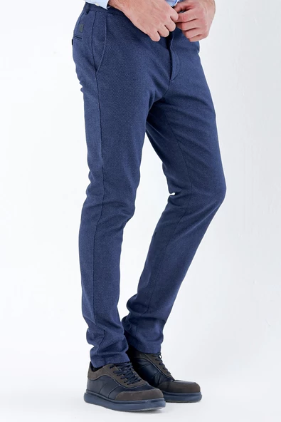 Lacivert Pamuklu Yandan Cepli Casual Slim Fit Chino Pantolon 1003235119 - Resim 3