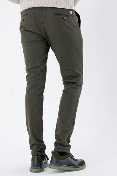 Koyu Haki Pamuklu Yandan Cepli Casual Slim Fit Chino Pantolon 1003235119 - 5