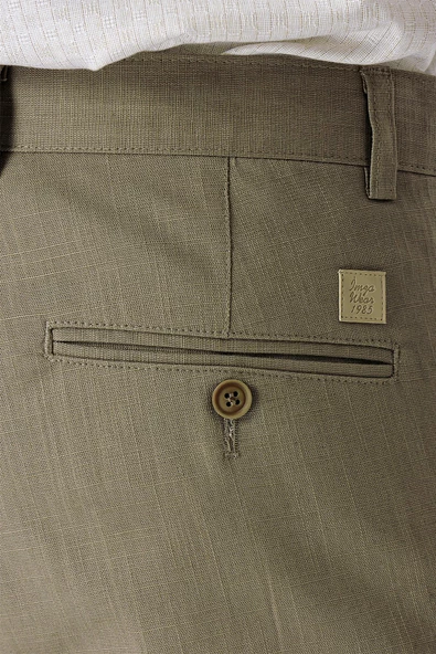 Koyu Haki Pamuklu Yandan Cepli Casual Slim Fit Chino Pantolon 1003240151 - Resim 4