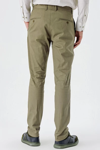 Koyu Haki Pamuklu Yandan Cepli Casual Slim Fit Chino Pantolon 1003240151 - Resim 5