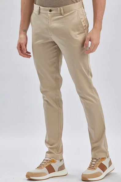 Bej Pamuklu Yandan Cepli Casual Slim Fit Chino Pantolon 1003240161 - 3