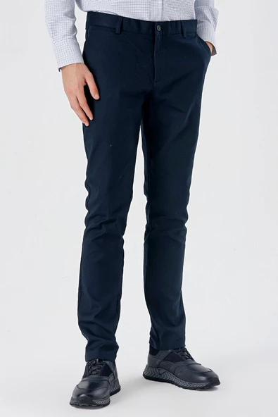 Koyu Lacivert Pamuklu Yandan Cepli Casual Slim Fit Chino Pantolon 1003240151