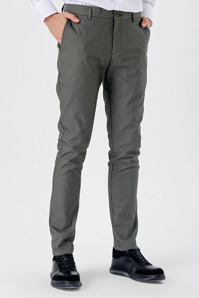 Koyu Haki Pamuklu Yandan Cepli Casual Slim Fit Chino Pantolon 1003240150