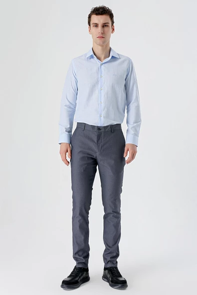 Koyu Lacivert Pamuklu Yandan Cepli Casual Slim Fit Chino Pantolon 1003240150 - Resim 4