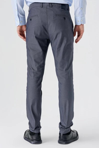 Koyu Lacivert Pamuklu Yandan Cepli Casual Slim Fit Chino Pantolon 1003240150 - Resim 3