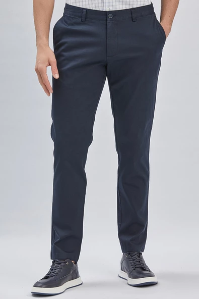 Koyu Lacivert Pamuklu Yandan Cepli Casual Comfort Fit Chino Pantolon 1003240160 - 2