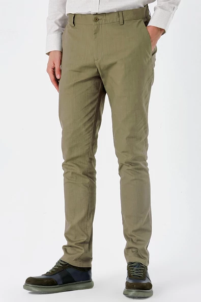 Koyu Haki Pamuklu Yandan Cepli Casual Slim Fit Chino Pantolon 1003240151