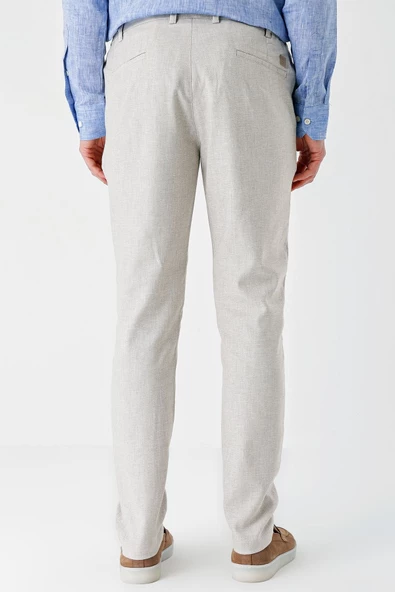 Bej Keten Lastikli Yandan Cepli Casual Comfort Fit Jogger Pantolon 1003240159 - Resim 6