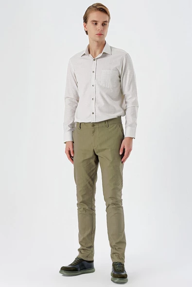 Koyu Haki Pamuklu Yandan Cepli Casual Slim Fit Chino Pantolon 1003240151 - Resim 2